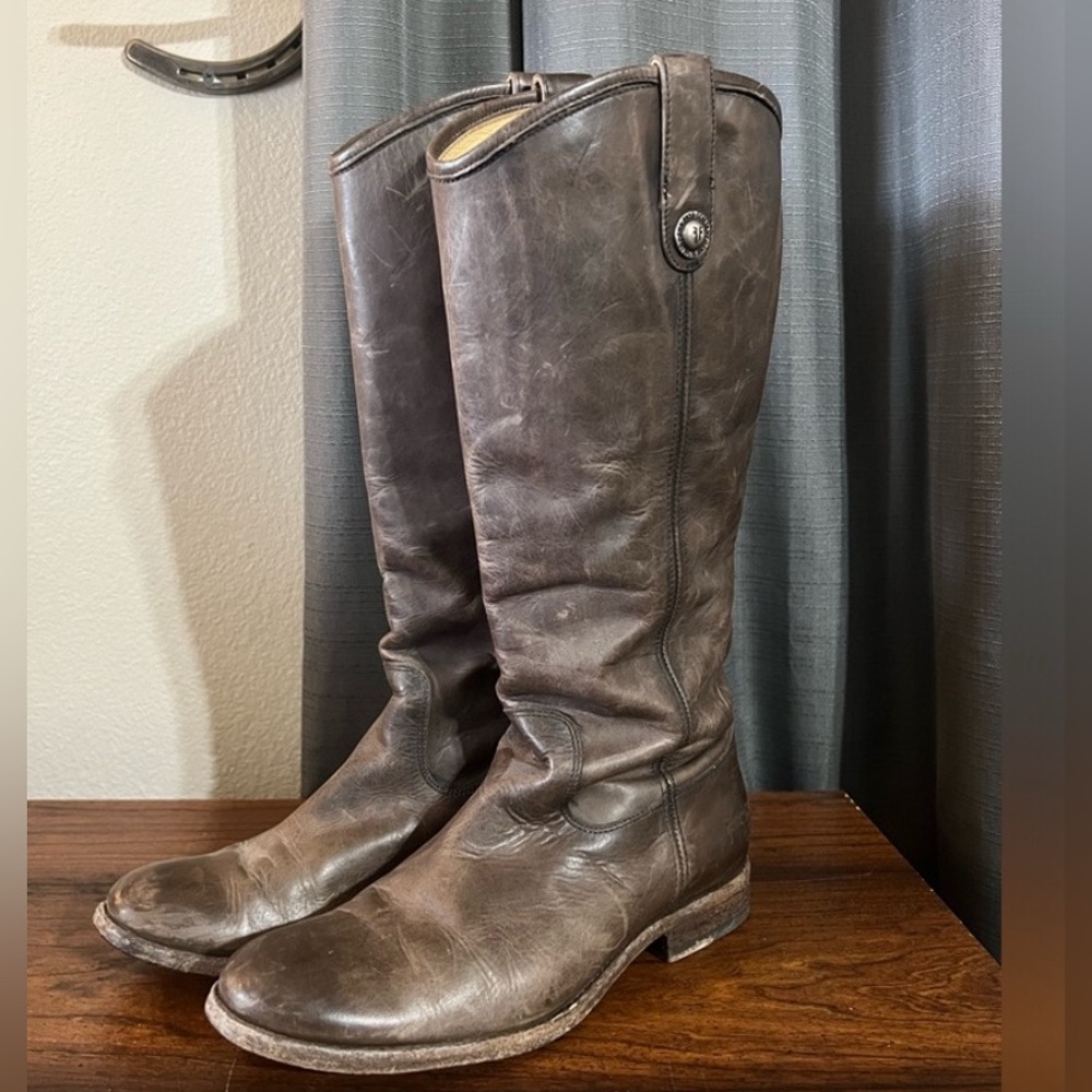 “Melissa” Frye Tall Boots, Slate Brown size 8